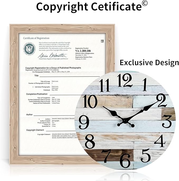 Wall Clock Battery Operated 18 Inch Large Silent Non-Ticking Coastal Country Style Decorative for Living Room, Kitchen, Home,Bathroom, Bedroom, Laundry Room