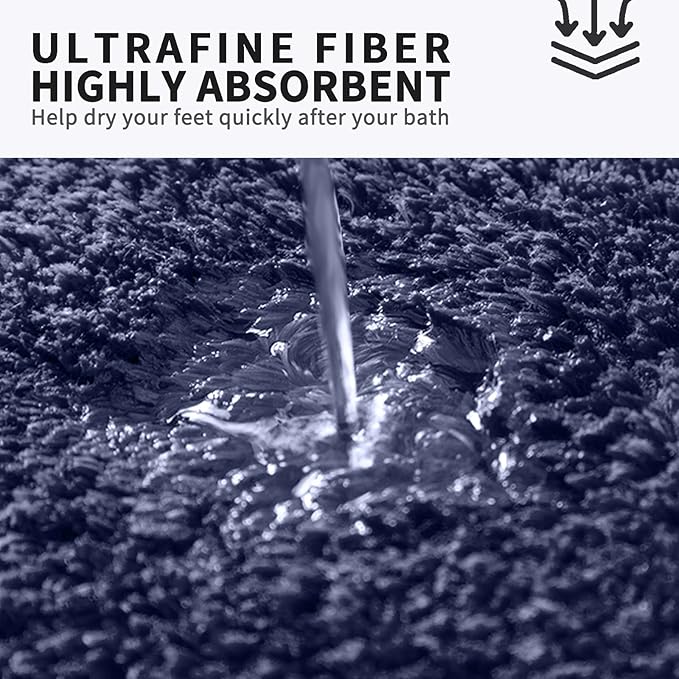 FIFU Bathroom Rugs 17" W x 24" L, Bath Mat for Bathroom, Bedroom, Laundry Room & Kitchen, Non-Slip Rubber Latex Backing, Extra Soft and Absorbent Microfiber Carpet, Machine Washable Rug, Navy Blue