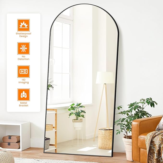 Arched Full Length Mirror, Black Standing Mirror, 75"x35" Full Body Mirror with Standing, Free Standing, Leaning Against Wall or Wall-Mounted, Large Floor Mirror for Bedroom Living Room Dressing Room