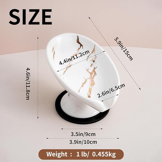 Soap Dish, Soap Holder Self Draining Leaf Shape Soap Dishes,White Ceramic Draining Soap Tray for Shower, Bathroom Sink, Kitchen (Large Size-Marble White, 1)