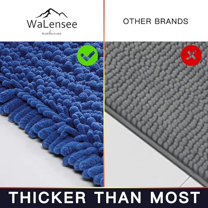 Walensee Bathroom Rug Non Slip Bath Mat (36x24 Inch Dark Blue) Water Absorbent Super Soft Shaggy Chenille Machine Washable Dry Extra Thick Perfect Absorbant Best Large Plush Carpet for Shower Floor