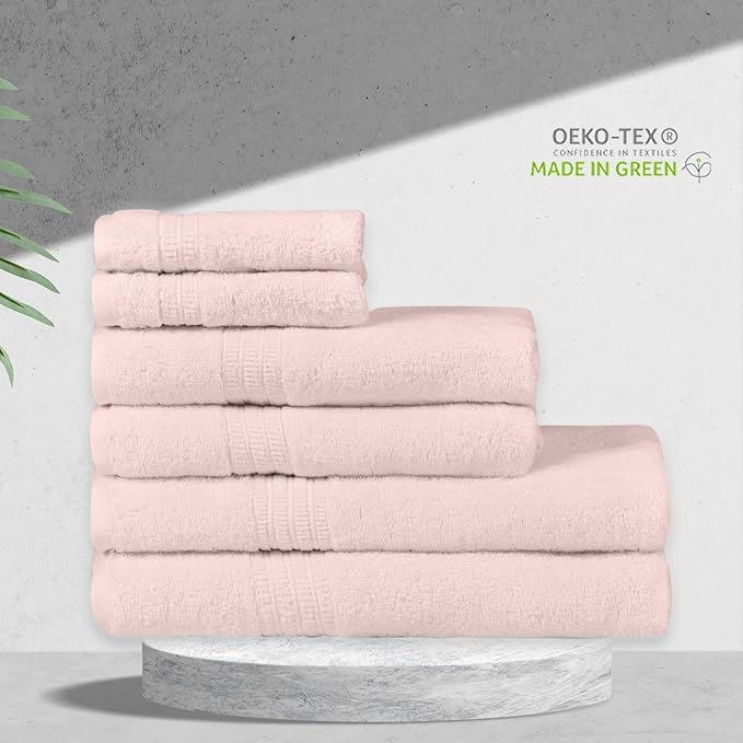 HOMELOVER 6 Piece Towel Set - 100% Organic Cotton, 2 Bath Towels, 2 Hand Towels, 2 Washcloths - 500 GSM, Hotel & Spa Quality, Soft, Quick Dry, Highly Absorbent Bathroom Essentials (Seashell Pink)