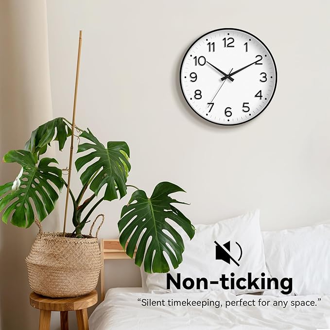 Wall Clock, Silent Wall Clocks Battery Operated 8 Inch-Modern Non Ticking Analog Clock Decorative for Kitchen Office Bathroom Bedroom(Black)