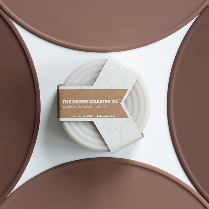 LINE+ARC Extra Thick Silicone Coasters (As Seen in NYTimes WireCutter) Waterproof Anti-Stain Heat-Safe Dishwasher-Safe Degrē Coasters XL (Set of 6 Smoke) Outdoor Rubber Mid-Century Modern