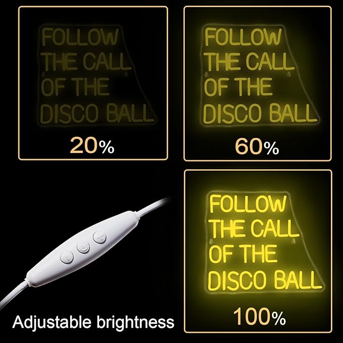 NOSUN Follow The Call of The Disco Ball Neon Sign,Neon Signs for Wall Decor,Yellow Neon Sign,Dimmable Disco Neon Lights for Disco Party Decor,Neon Signs Letter Led Lights For Dancing Club Wall Decor