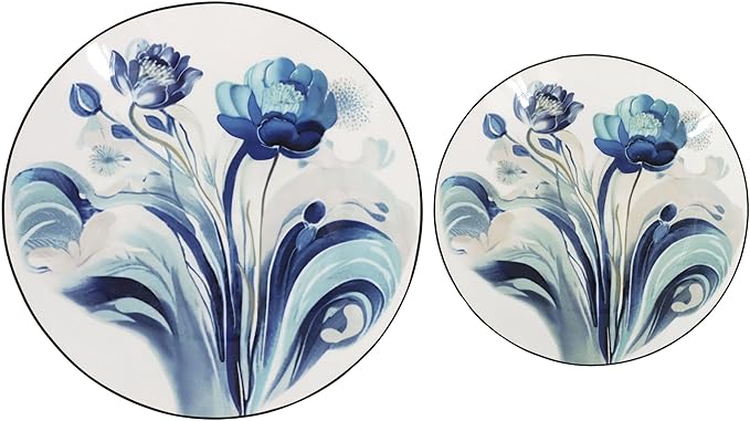 Elama Peony Garden 16 Piece Abstract Floral Round Porcelain Dinnerware Set, Tableware Set, Serveware Set (Peony Garden)