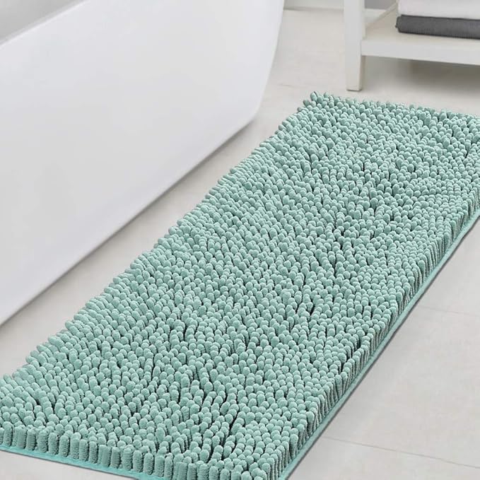 H.VERSAILTEX Bathroom Rugs Bath Mats Non Slip Luxury Chenille Bathroom Runner Rug 47x17 Extra Soft and Absorbent Shaggy Rugs Washable Dry Fast Area Carpet Mats, Tub - Aqua Foam