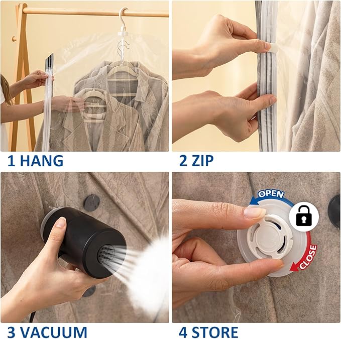 Hanging Vacuum Storage Bags, 6 Pack Hanging Storage Bags for Clothes With Electric Pump, Vacuum Sealed for Suits, Dress, Jackets (6 Short)