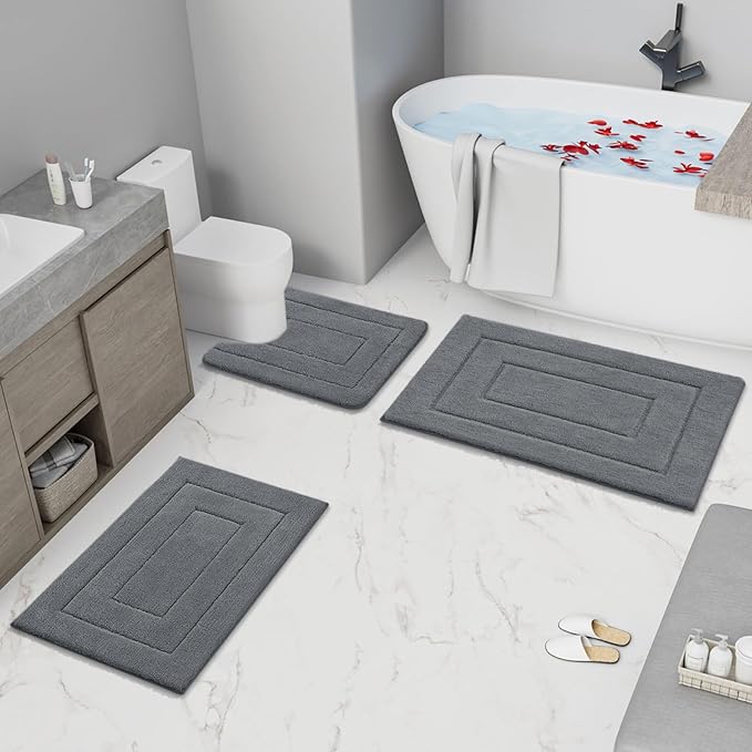 Buganda Bathroom Rugs, 44" x 24", Soft and Absorbent Microfiber Bath Rugs, Non-Slip Shaggy Shower Carpet, Machine Wash Dry Bath Mats for Bathroom Floor, Tub and Shower, Dark Grey