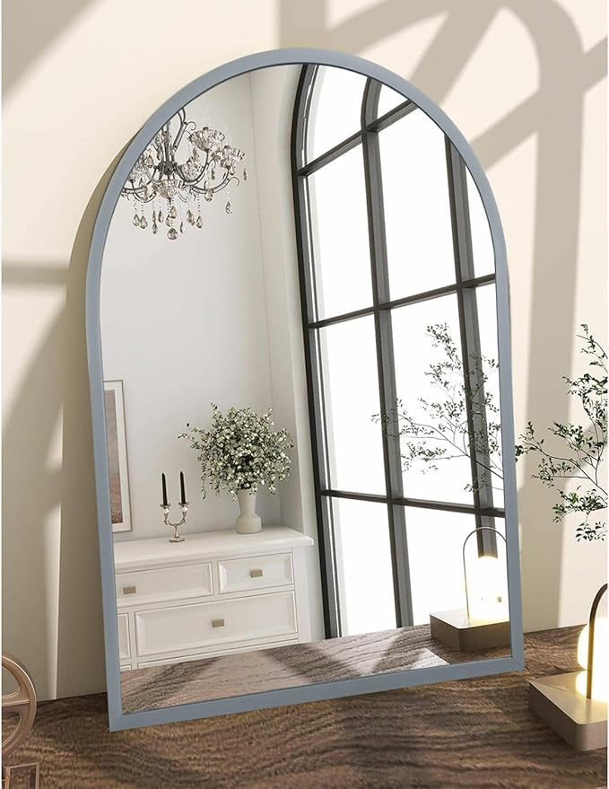 Large Arched Wall Mirror Aluminum Alloy Frame Bathroom Mirror Brushed Metal Vanity Wall Mounted Mirror for LivingRoom Bedroom Entryway Room Home Decor 36"x24"