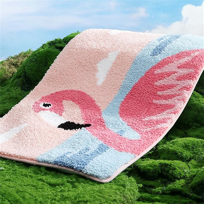 Bathroom Rug Cute Animal Pattern Fun Bath Mat, Microfibre Soft Oval Rug, Rubber Back, Multi-Color, Durable, Machine Wash Bath Mat for Bathroom Floor, 19.68"x 31.49", (Flamingo)