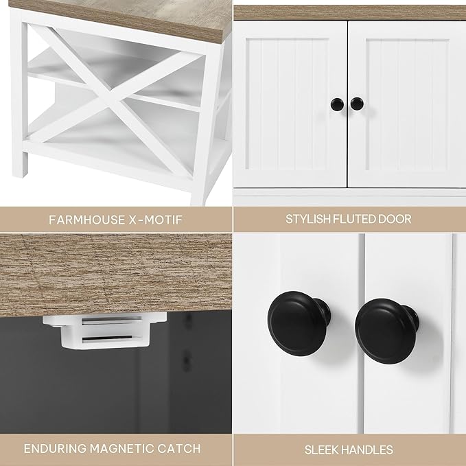 YITAHOME Coffee Table with Storage, Farmhouse Coffee Tables for Living Room, Rectangle Coffee Table 2 Tiers Shelf, CenterTable Space Saving Living Room Small Tables, Easy Assembly, Brown and White