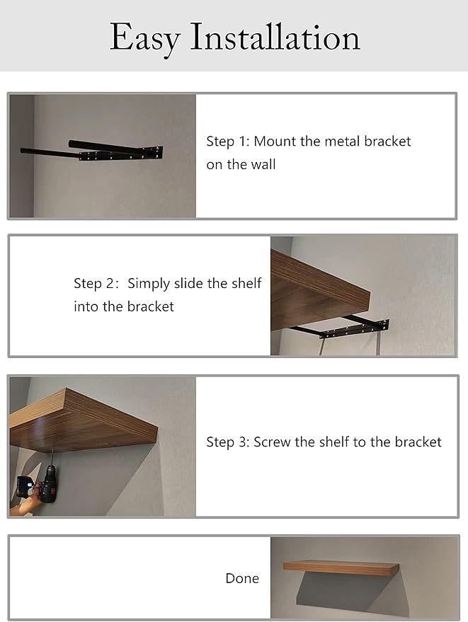 Floating Shelf, Set of 1 Wall Shelf, 24 in W x 12.75 in D x 2 in H Wooden Floating Wall Shelf with Invisible Brackets for Living Room/Bedroom/Bathroom/Kitchen Storage and Decor, Black