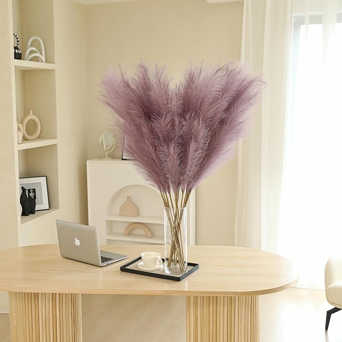Purple Pampas Grass Decor - 45-Inch Set of 8 | Large Faux Pampas Grass Soft and Fluffy | Big Artificial Fake Flower | Perfect for Wedding Centerpieces, Baby Shower and House Decor