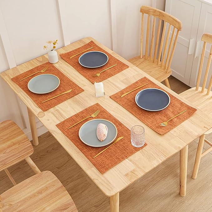 Weabetfu Cloth Placemats Set of 6 Heat Resistant Dining Table Placemmats Cotton Linen Machine Washable Kitchen Table Mats Wrinkle Free Thick Fabric Place Mats,Easy to Clean,13" x 19"