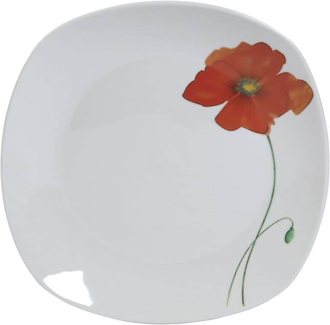 Poppy - 16 Piece Square Dinnerware Set, Service of 4