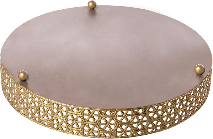 Glitzhome Set of 2 Oversized Round Gold Mirror Decorative Trays, Metal Vanity Jewelry Tray Perfume Dresser Tray, Elegant Hollow-Carved Jewelry Organizer Makeup Trays