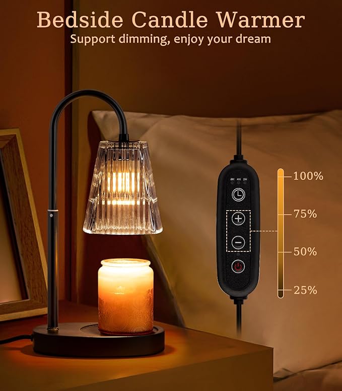 Glass Lamps Candle Warming Candle Warmer Lamp with Timer Electric No Flame Scented Candles Wax Warmers for Jar Candles Burner Adjustable Height Dimmable Light Modern