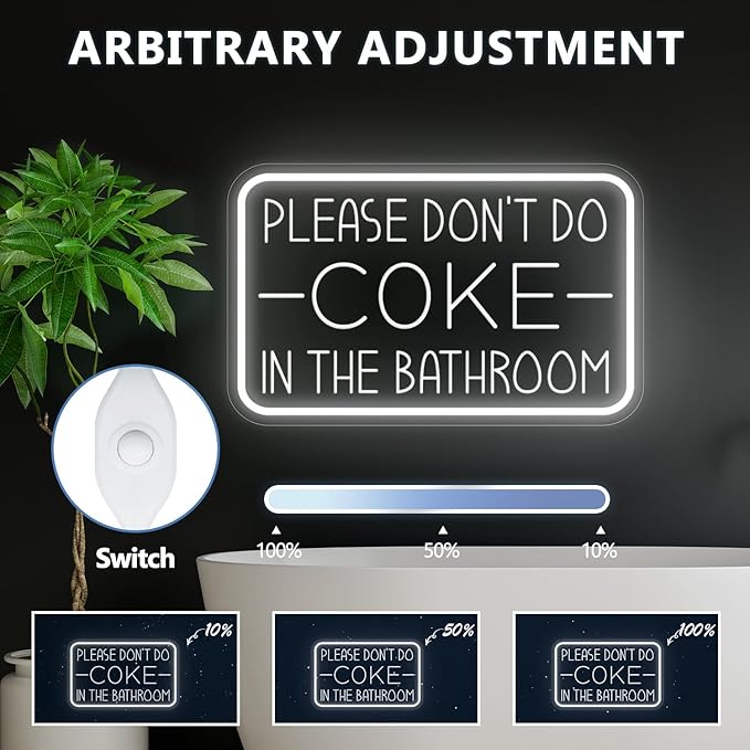 Please Don't Do Coke in The Bathroom Neon Sign for Wall Decor,USB Powered LED Neon Light with Adjustable Brightness,Light Up Sign for Party Decor,Bathroom,Christmas Gifts