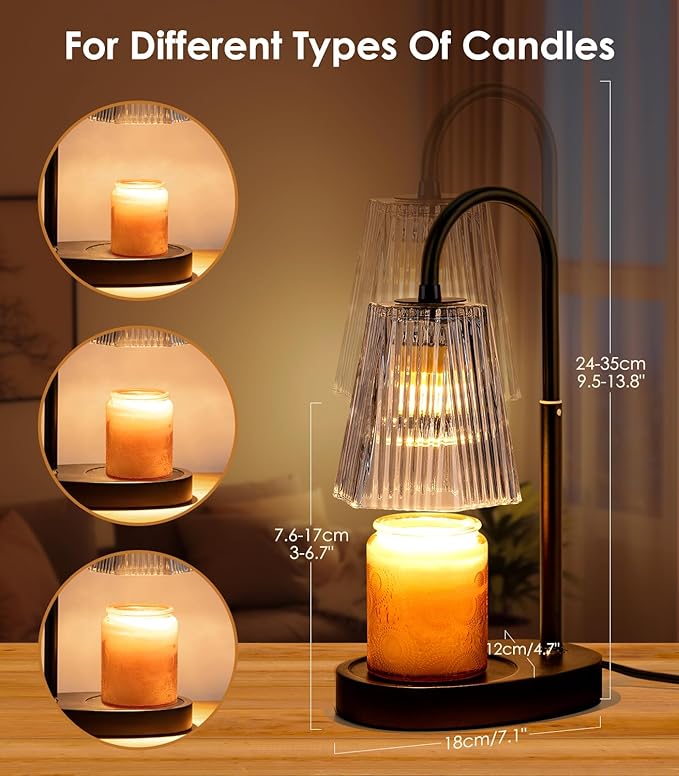 Candle Warmer Lamp - Electric Candle Lamp Warmer with Dimmer Adjustable Height Timer Lamp Candles Warmers Vintage Nightstand Lamp Sets with 2 Bulbs(Grey)