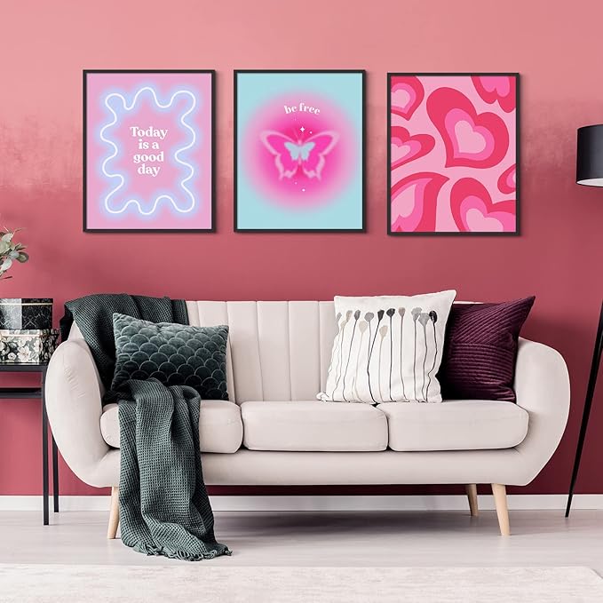 Habseligkeit Pink Gradient Aura Posters for Room Decor Aesthetic, Danish Pastel Cute Room Decor, Cozy Wall Art Prints for Girs Dorm Aesthetic Decor Unframed, 11x14in, Set of 6