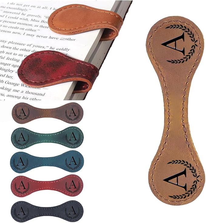 Personalized Magnetic Leather Bookmark, 26 Letters Custom Leather Bookmarks, Handmade, Leather Magnetic Bookmark for Book Lovers Readers Women Kid(Dark Yellow,A)
