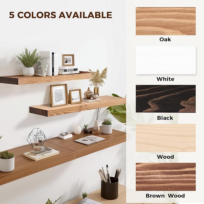 36x8x1.6 inch Floating Shelves Set of 2 – Solid Wood Rustic Oak Wall Mounted Shelf for Kitchen, Bathroom, Living Room