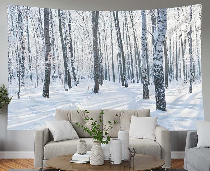 EMMTEEY Winter Birch Tapestry, 80X60 Wall Art for Bedroom, Dorm, Living Room