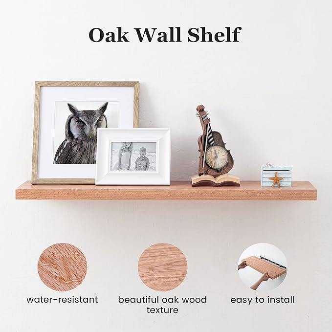 Floating Shelves 36 x 8 Inch, Rustic Wood Floating Shelves for Home Decor, 8 Inch Deep Wall Shelves for Storage & Display, 8 Deep Floating Shelf for Living Room, Bedroom, Kitchen, Natural Oak Color