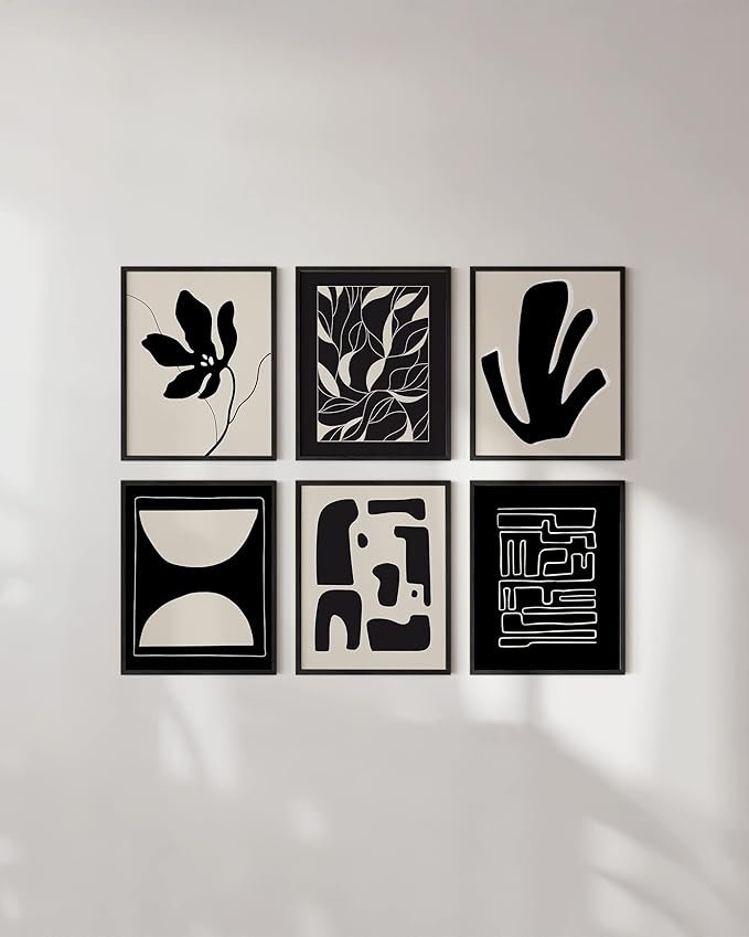 HAUS AND HUES Abstract Art Wall Decor - Set of 6 Modern Art Gallery Display, Abstract Minimalist Wall Art, Mid Century Modern Artwork, Modern Art Wall Decor Neutral Art (Unframed 16x20)
