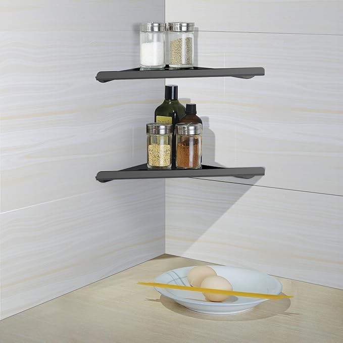 2 Pcs 304 Stainless Steel Corner Shelf with Screws, Triangle Shower Caddy, Wall Mount Soap Holder for Bathroom, Kitchen Organization (Matte Black)
