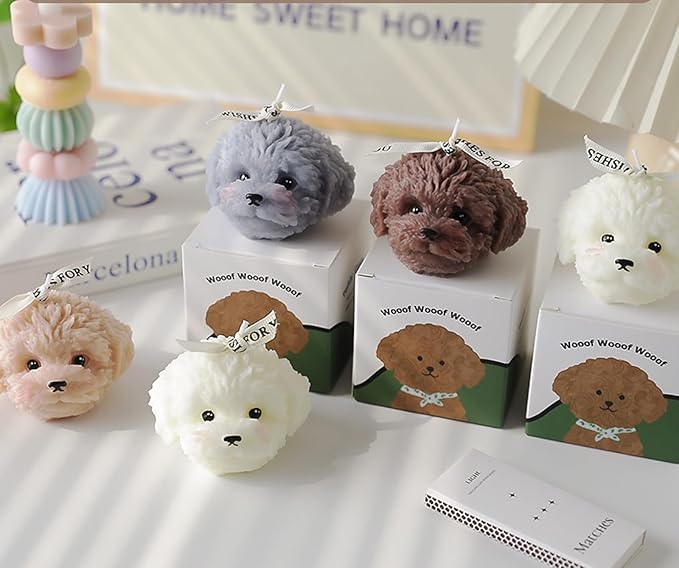 Teddy Dog Shaped Scented Candle,100G Cute Puppy Animal Aroma Soy Wax Decorative Novelty Candle for Table Photo Prop Birthday Gift,Prefect for Meditation Stress Relief Mood Boosting (White)