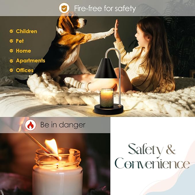 Candle Warmer Lamp with Timer,Electric Candle Warmer with Dimmable Light,Scented Wax Melter,No Smoke,Compatible with Various Jar,with 2 Light Bulbs,Home Decor-Black