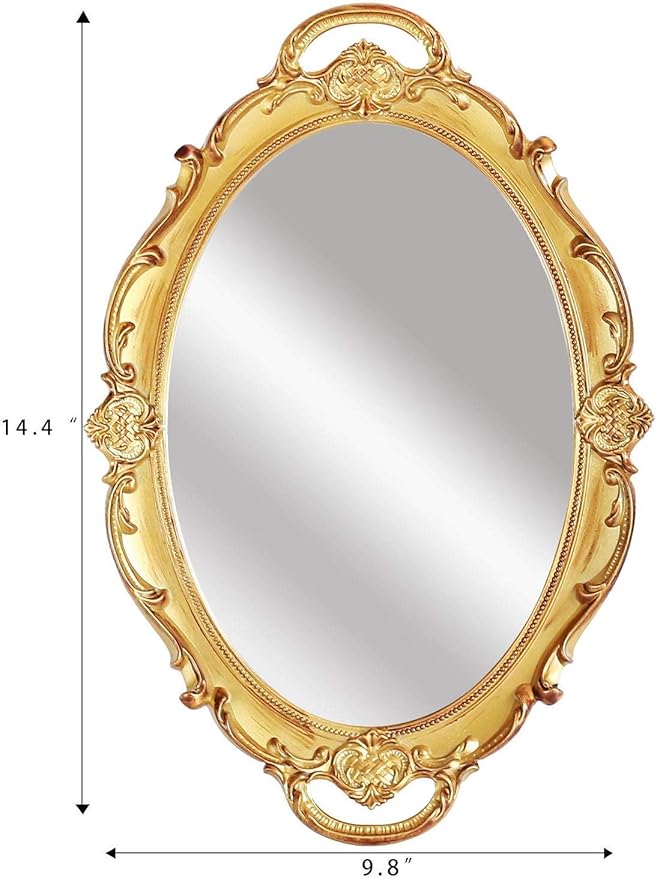 PortPlugs Mirrored Tray,Decorative Mirror for Perfume Organizer Jewelry Dresser Organizer Tray & Display,Vanity Tray,Serving Tray,9.8'' x 14''(Gold)