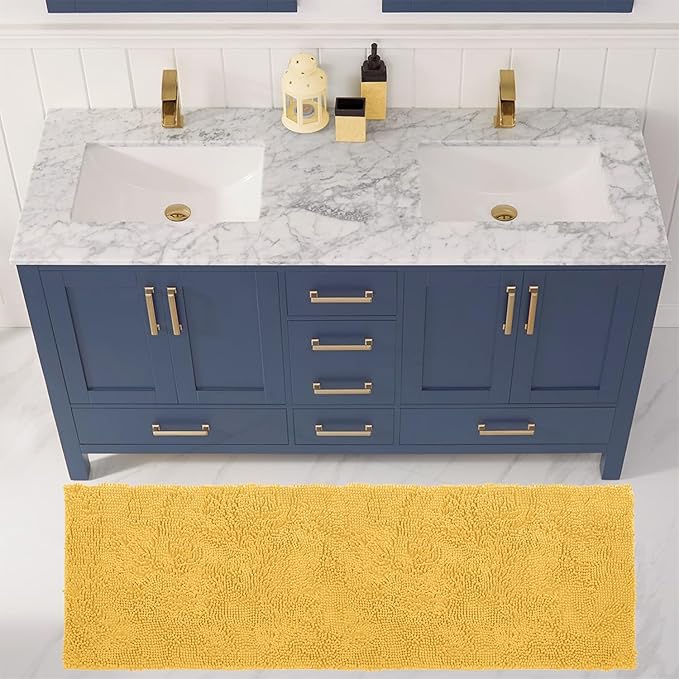 LuxUrux 2-Piece Bathroom Rug Set - Ultra-Plush Chenille Mats, Includes Runner Rug, Soft, Absorbent, Non-Slip & Stylish (27x47 & 16x24 inches, Yellow)
