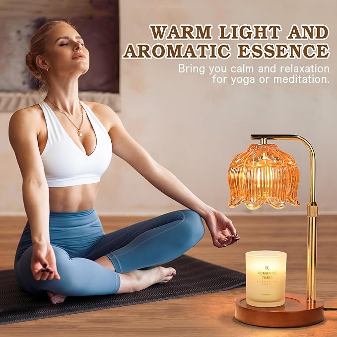 Candle Warmer Lamp with Timer, Birthday Gifts for Women Momm, House Warming New Home Room Decor, Height Adjustable Lotus Flower Candle lamp for Jar Scented Candles with 2 Bulbs