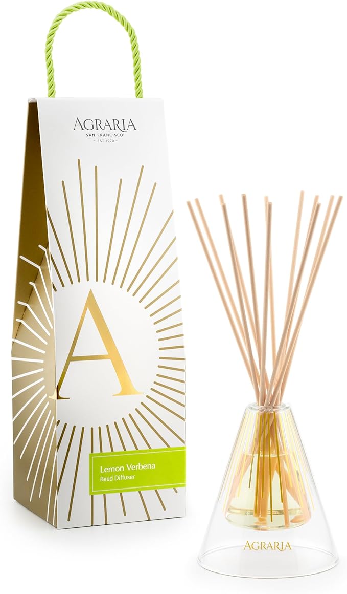 Agraria Lemon Verbena Reed Diffuser Set, 12 Reeds Essential Oil Freshener Sticks, Scent Diffusers for Home Fragrance, Scented Oil Diffuser Gift Box