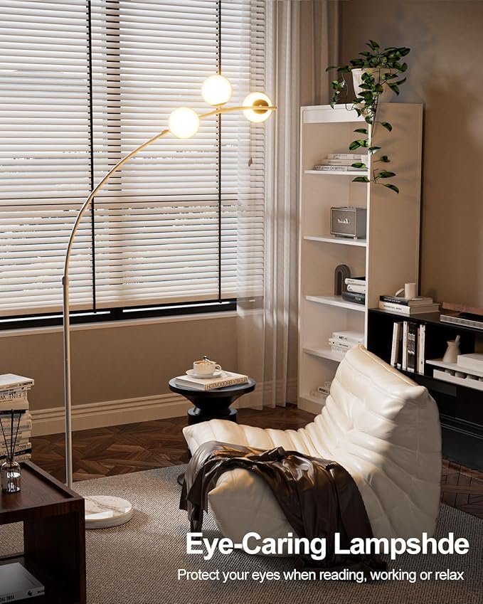 Lightdot 3 Globe Arc Floor Lamp for Living Room, Contemporary White Arched Floor Lamp with Shatterproof Shade, Bulbs Included, Modern Standing Lamp for Living Room