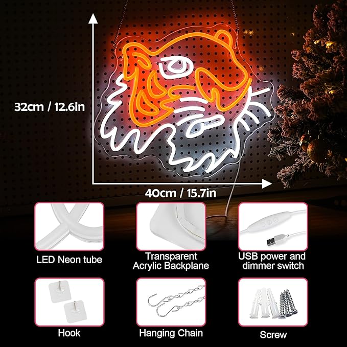 Tiger Neon Sign Dimmable LED Animal Signs for Wall Decor, USB Powered Cool Tiger Led Signs for Beer Bar Club Animal Birthday Party Office Hotel Cafe Man Cave Bedroom Art Wall Decor