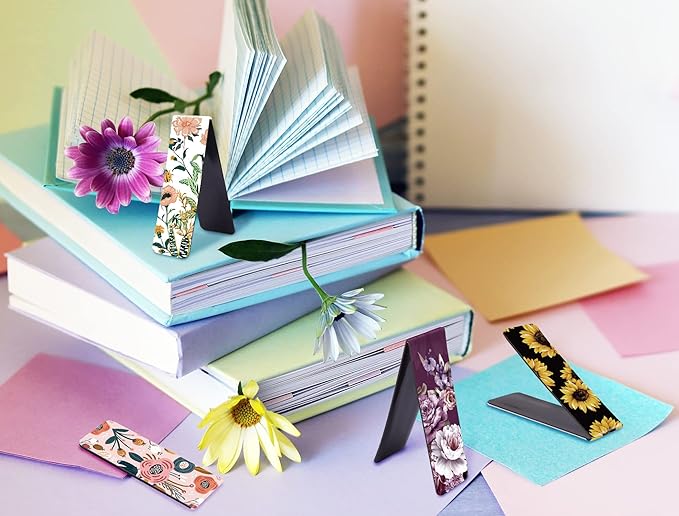 WAVEYU Magnetic Bookmarks for Women Girls,Cute Magnet Page Markers Assorted Book Markers for Book Lovers Students Teachers Adults Kids for School Home Office Reading Stationery,10 Floral Designs