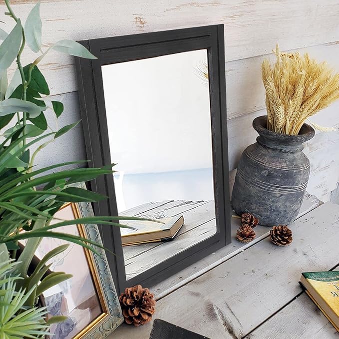 AAZZKANG Black Mirrors for Wall Rectangle Wood Framed Decorative Wall Hanging Mirror for Bedroom Living Room Bathroom Home Entryway