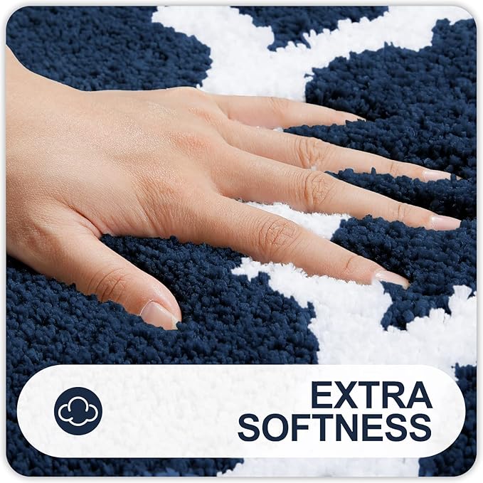 OLANLY Bathroom Rugs 59x24, Soft and Absorbent Microfiber Bath Rugs, Non-Slip Shaggy Shower Carpet, Machine Wash Dry, Bath Mats for Bathroom Floor, Tub and Shower, Navy