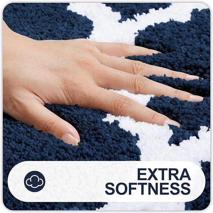 OLANLY Bathroom Rugs 36x24, Soft and Absorbent Microfiber Bath Rugs, Non-Slip Shaggy Shower Carpet, Machine Wash Dry, Bath Mats for Bathroom Floor, Tub and Shower, Navy