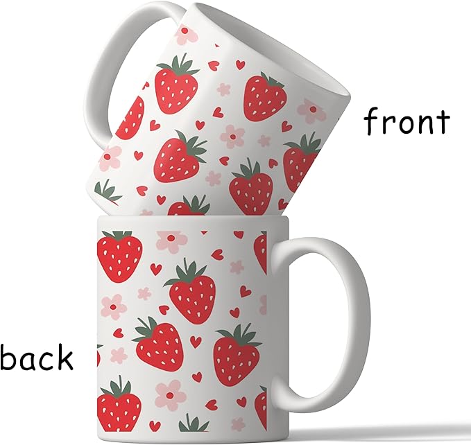 Strawberry Mug - Strawberry Coffee Mug, Cute Mugs, Aesthetic Mug, Strawberry Gifts, Strawberry Kitchen Home Decor, Strawberry Ceramic Coffee Mug 11 oz