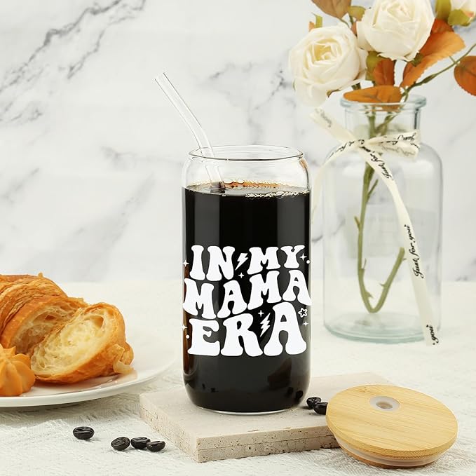 Mother's Day Gifts for New Mom - Unique Birthday Gifts for Pregnant Mom, Pregnancy Announcement Coffee Tumbler, New Mother Coffee Cup, Baby Announcement Gifts - 16oz Coffee Glass Cup Set w/Straw Lid