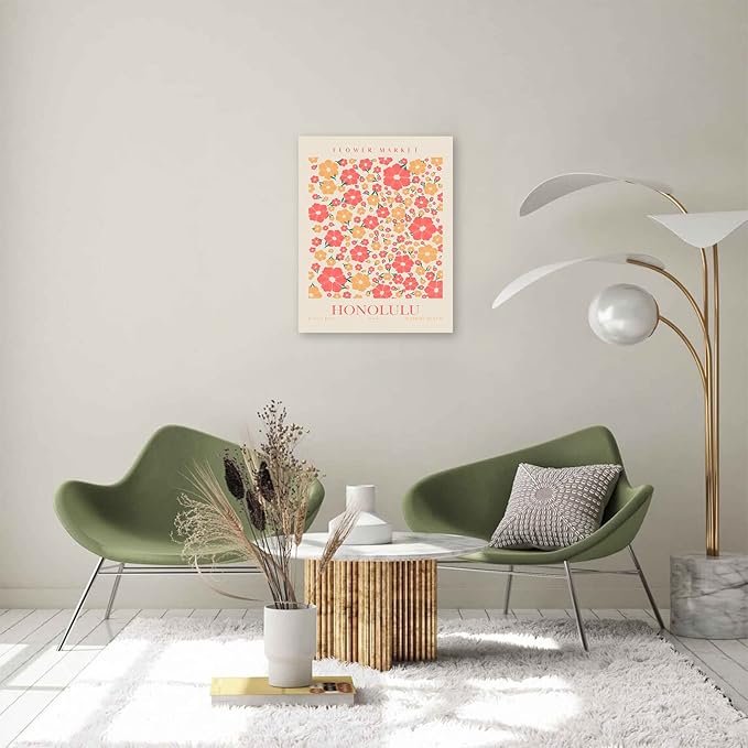 Flower Market Wall Art Framed, Abstract Flower Market Wall Art Prints, Vintage Colorful Floral Wall Art Decor, Minimalist City & Flower Painting Pictures for Aesthetic Room, Bedroom, Living Room, Gallery, Boho Room Decor(12x16inch, Type 6)