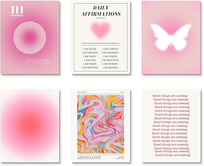 Habseligkeit Pink Wall Art Prints, Abstract Gradient Wall Posters, Buttefly Wall Art, Pink Room Decor for Aesthetic Bedroom 11x14inch, Unframed