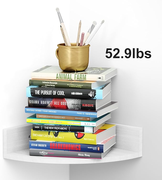 Alsonerbay White Corner Shelf Wall Mount, Set of 4 Floating Shelves for Storage and Display, Large Wooden Shelves for Bedroom, Living Room, Bathroom, Entryway, Garage