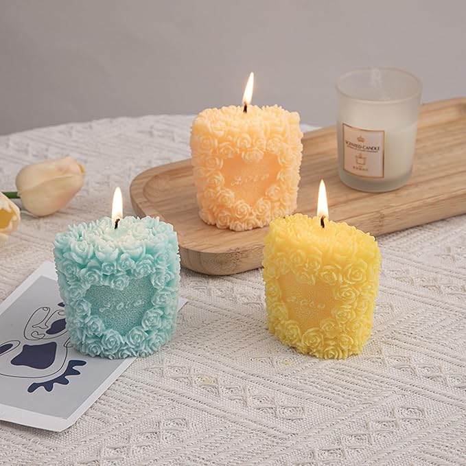 Rose Flower Clusters Aesthetic Scented Candle,Love Heart Handmade Soy Wax Aroma Decorative Candle for Table Photo Prop Valentine's Day Wedding Birthday Gift,Prefect for Meditation Stress (Purple)