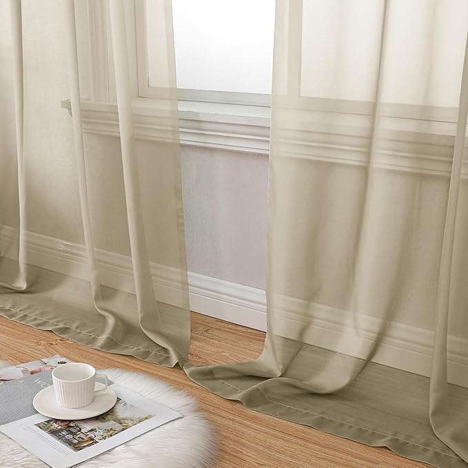 Aiyufeng Taupe Sheer Curtains 45 Inches Long 2 Panels Set, Semi Transparent Voile Rod Pocket Sheer Window Drapes for Bedroom Bed Canopy Living Room Dining Wedding Party Backdrop, 42W x 45L inch